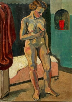 B. de Chateau Thierry, Nude Woman, Oil on Panel, 1930s-QKG-1383279