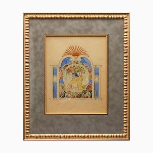 B. Kustodiev, Sketch of the Pavilion or Abundance Panel, 1920s, Watercolor & Pencil, Framed-WMV-1783025