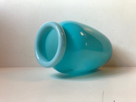 Baby Blue Glass Vase with Folded Collar by Michael Bang for Holmegaard, 1970s-LCR-560248