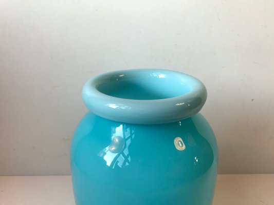 Baby Blue Glass Vase with Folded Collar by Michael Bang for Holmegaard, 1970s-LCR-560248