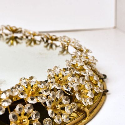 Backlit Flower Mirror in Gilt Brass & Crystals, 1970-VDW-844350