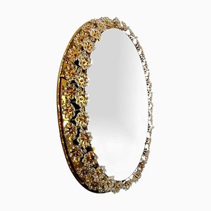 Backlit Flower Mirror in Gilt Brass & Crystals, 1970-VDW-844350