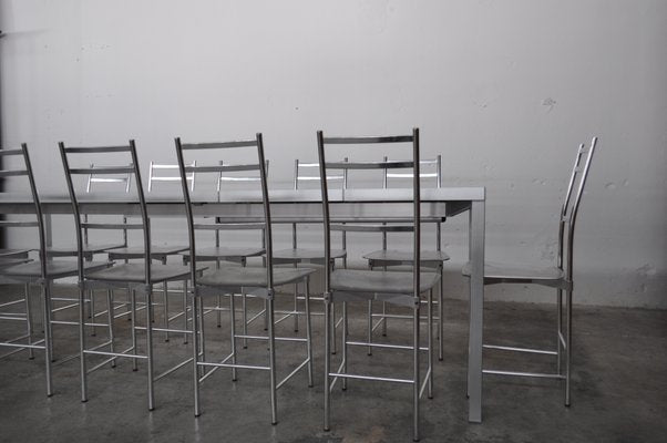 Bagutta Table and Chairs in Aluminum by Opera Design for Ycami, 1980s, Set of 13-KNM-930836