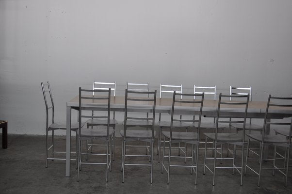 Bagutta Table and Chairs in Aluminum by Opera Design for Ycami, 1980s, Set of 13-KNM-930836