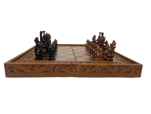 Balinese Chess Set in Box, 20th Century, Set of 33-UCH-1700770