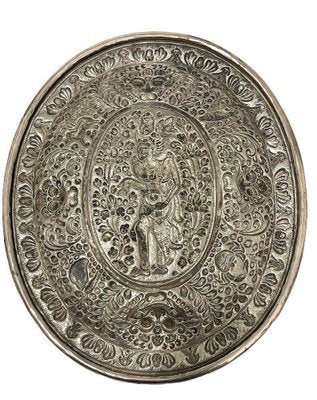 Balinese Yogya Silver Oval Dish with Scene of Indonesian God and Animals, 1890s-UCH-1740151