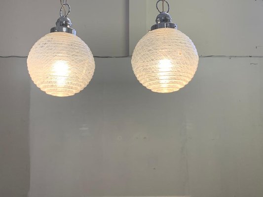 Ball Ceiling Lamps with Multi-Strands Engraving Effect, 1970s, Set of 2-IJR-877375