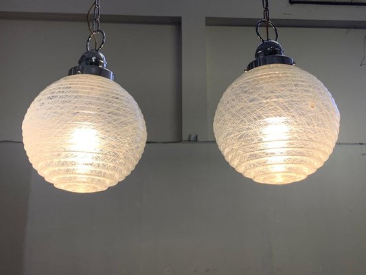 Ball Ceiling Lamps with Multi-Strands Engraving Effect, 1970s, Set of 2-IJR-877375