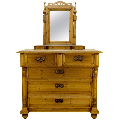 Baltic Art Nouveau Style Pine Chest of Drawers with Mirror-KEG-1135879