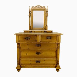 Baltic Art Nouveau Style Pine Chest of Drawers with Mirror-KEG-1135879