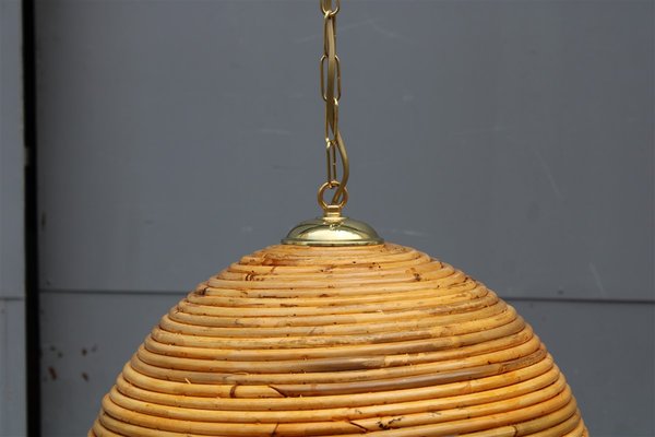 Bamboo and Brass Pendant Lamps, 1950s, Set of 2-EH-1424561