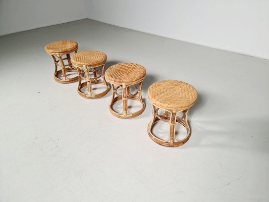 Bamboo and Cane Stools, Italy, 1960s, Set of 4-UJI-1249313