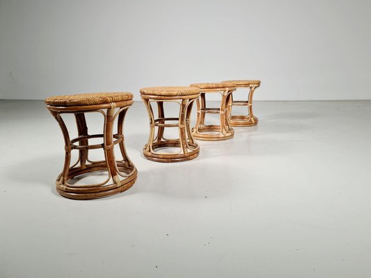 Bamboo and Cane Stools, Italy, 1960s, Set of 4-UJI-1249313