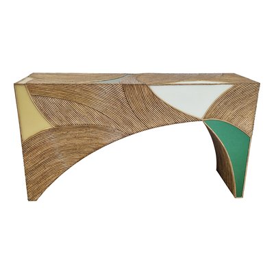 Bamboo and Colorful Glass Console Table-BEW-1822729