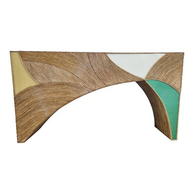 Bamboo and Colorful Glass Console Table-BEW-1822729