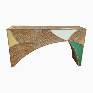 Bamboo and Colorful Glass Console Table-BEW-1822729