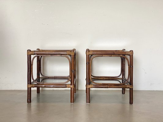 Bamboo and Glass Tables, 1970s, Set of 2-NPC-1700606