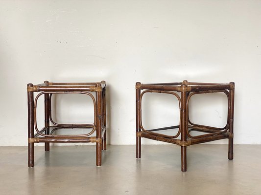 Bamboo and Glass Tables, 1970s, Set of 2-NPC-1700606