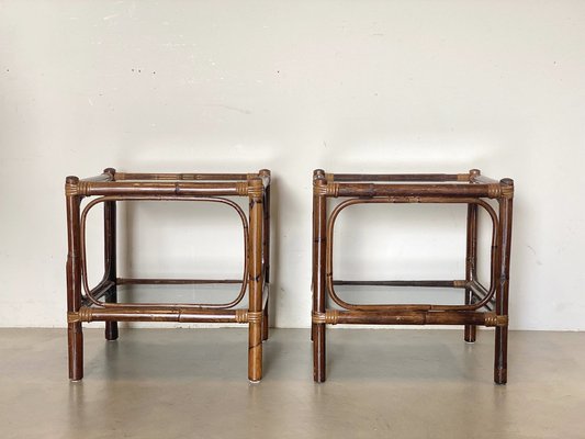 Bamboo and Glass Tables, 1970s, Set of 2-NPC-1700606