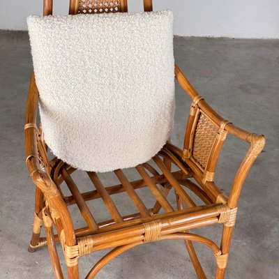 Bamboo and Rattan Armchairs with Bouclé Dedar Milano Cushions, 1970s, Set of 2-KHT-2034453