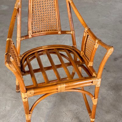 Bamboo and Rattan Armchairs with Bouclé Dedar Milano Cushions, 1970s, Set of 2-KHT-2034453