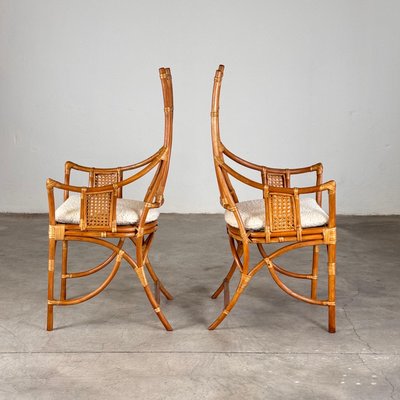 Bamboo and Rattan Armchairs with Bouclé Dedar Milano Cushions, 1970s, Set of 2-KHT-2034453