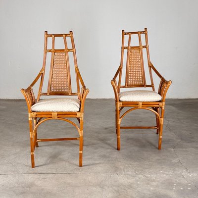 Bamboo and Rattan Armchairs with Bouclé Dedar Milano Cushions, 1970s, Set of 2-KHT-2034453