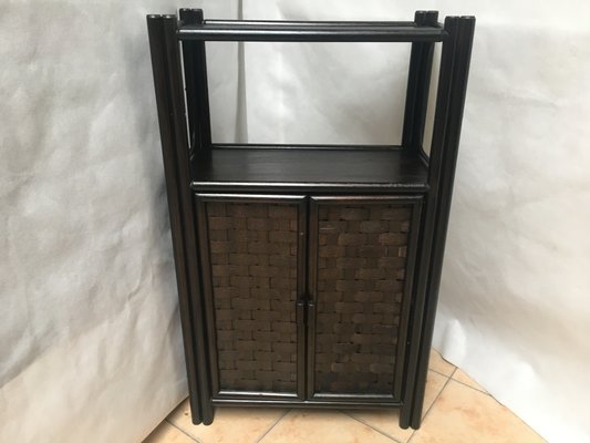 Bamboo and Rattan Bookcase with Shelves and Doors 1970s.-WQQ-1358035