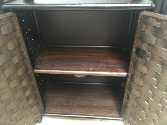 Bamboo and Rattan Bookcase with Shelves and Doors 1970s.-WQQ-1358035