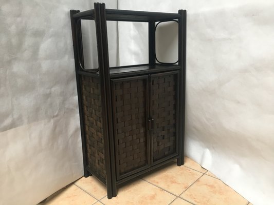 Bamboo and Rattan Bookcase with Shelves and Doors 1970s.-WQQ-1358035