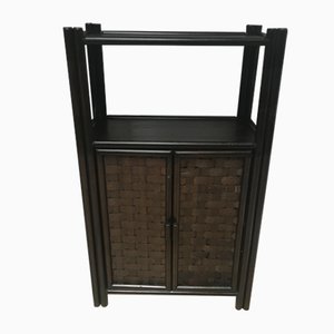 Bamboo and Rattan Bookcase with Shelves and Doors 1970s.-WQQ-1358035