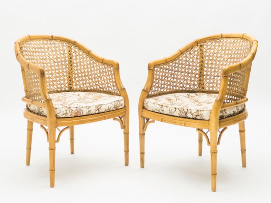 Bamboo and Rattan Lounge Chairs, 1960s, Set of 2-YJA-837943