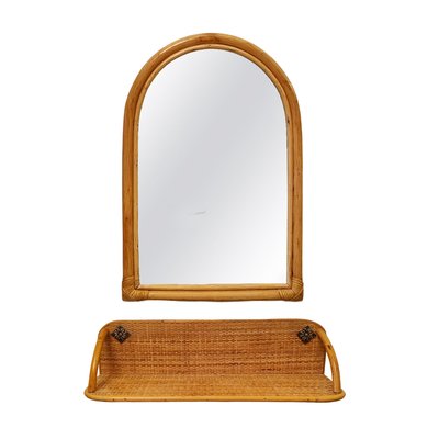 Bamboo and Rattan Mirror and Console, Italy, Set of 2-QGR-2023474