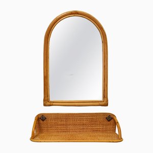 Bamboo and Rattan Mirror and Console, Italy, Set of 2-QGR-2023474