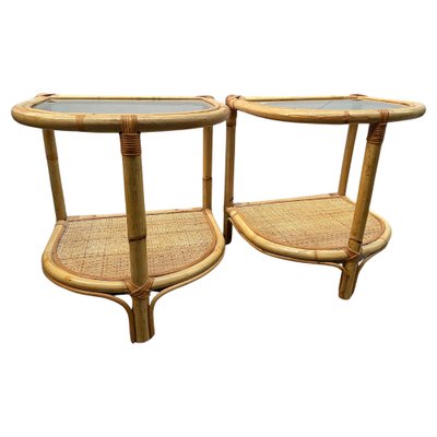 Bamboo and Rattan Nightstands, Denmark, 1970s, Set of 2-MXB-1812293