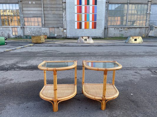 Bamboo and Rattan Nightstands, Denmark, 1970s, Set of 2-MXB-1812293