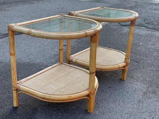 Bamboo and Rattan Nightstands, Denmark, 1970s, Set of 2-MXB-1812293