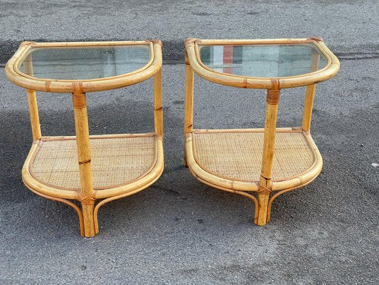 Bamboo and Rattan Nightstands, Denmark, 1970s, Set of 2-MXB-1812293