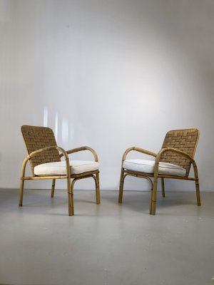 Bamboo and Wicker Armchairs by Adrien Audoux & Frida Minet, France, 1950s, Set of 2-NLF-1354681