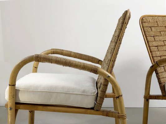 Bamboo and Wicker Armchairs by Adrien Audoux & Frida Minet, France, 1950s, Set of 2-NLF-1354681