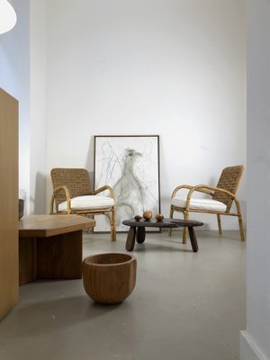 Bamboo and Wicker Armchairs by Adrien Audoux & Frida Minet, France, 1950s, Set of 2-NLF-1354681