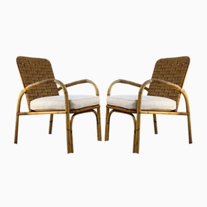 Bamboo and Wicker Armchairs by Adrien Audoux & Frida Minet, France, 1950s, Set of 2-NLF-1354681