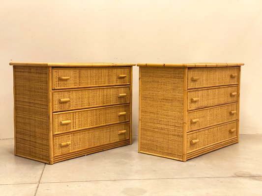 Bamboo and Wicker Dressers, 1070s, Set of 2-NPC-1175326