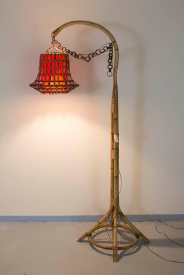 Bamboo and Wicker Floor Lamp, 1950s-VNC-559753