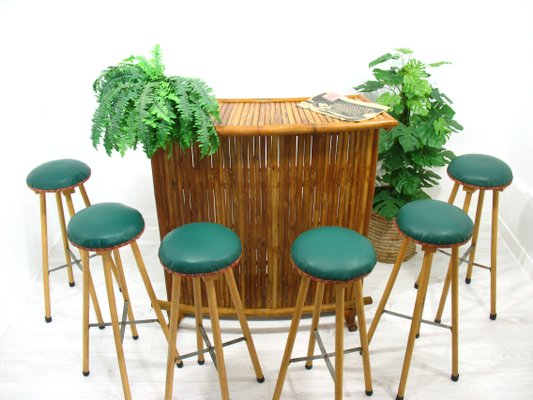 Bamboo Bar and Stools, 1970s, Set of 7-WVA-949719