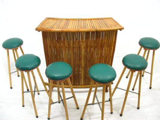 Bamboo Bar and Stools, 1970s, Set of 7-WVA-949719