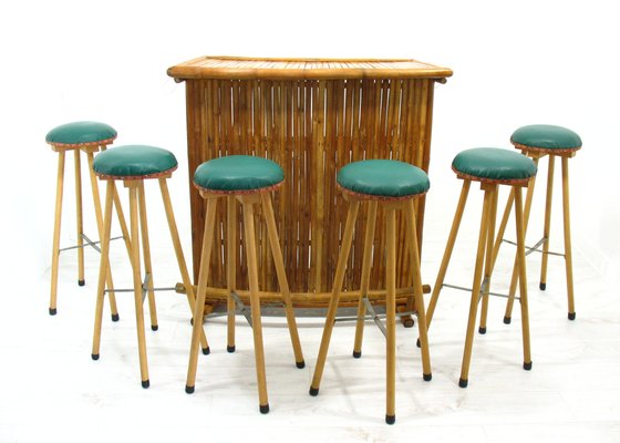 Bamboo Bar and Stools, 1970s, Set of 7-WVA-949719