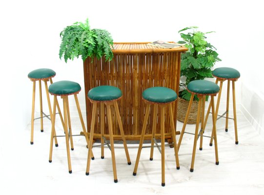 Bamboo Bar and Stools, 1970s, Set of 7-WVA-949719