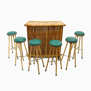 Bamboo Bar and Stools, 1970s, Set of 7-WVA-949719