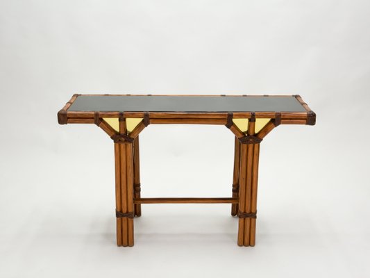 Bamboo, Brass and Opal Glass Console Table, 1970s-YJA-985428